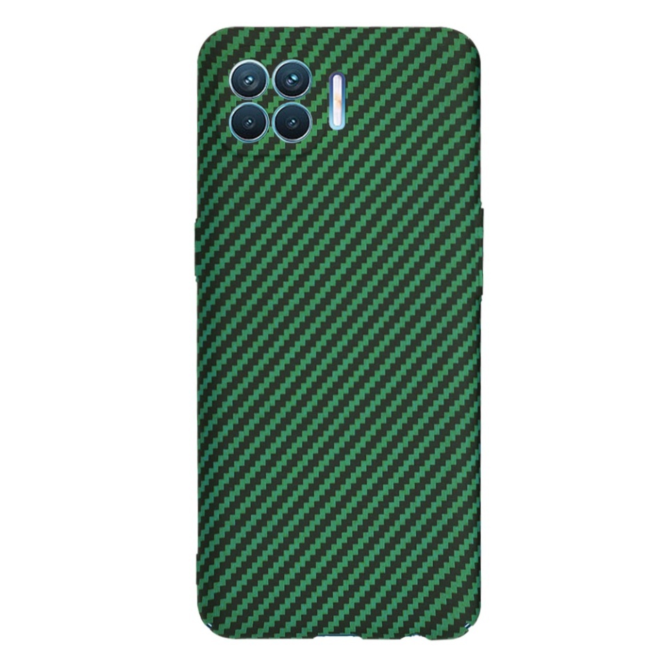 Husa pentru Oppo Reno4 Lite, SKYDDAR INNOVATION, textura carbon, Carbonite FiberShell, set cu sticker, Verde, - 2 | YEO