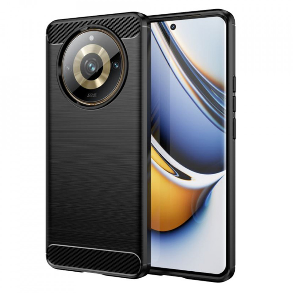 Husa pentru Realme 11 Pro / 11 Pro+ din silicon, Slim, cu textura Fibra Carbon - Negru