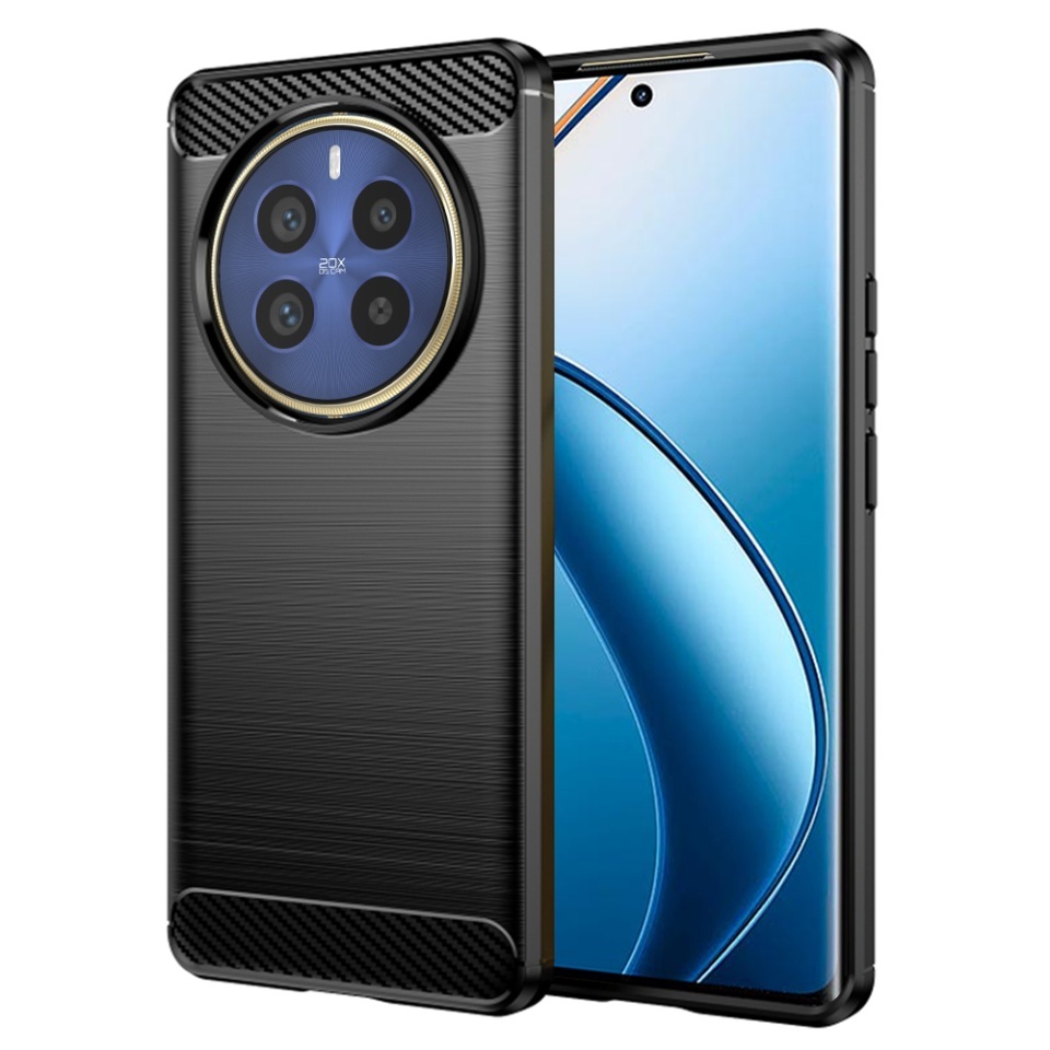 Husa pentru Realme 12 Pro / 12 Pro+, SKYDDAR INNOVATION, Carbon Silicone, din Silicon Slim, cu textura Fibra Carbon, set cu sticker, Negru