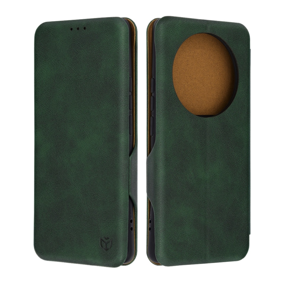 Husa pentru Realme 12 Pro / 12 Pro+, SKYDDAR INNOVATION, Safe Wallet tip carte din Piele Ecologica, Suport Carduri, Inchidere Magnetica, Verde, set cu sticker
