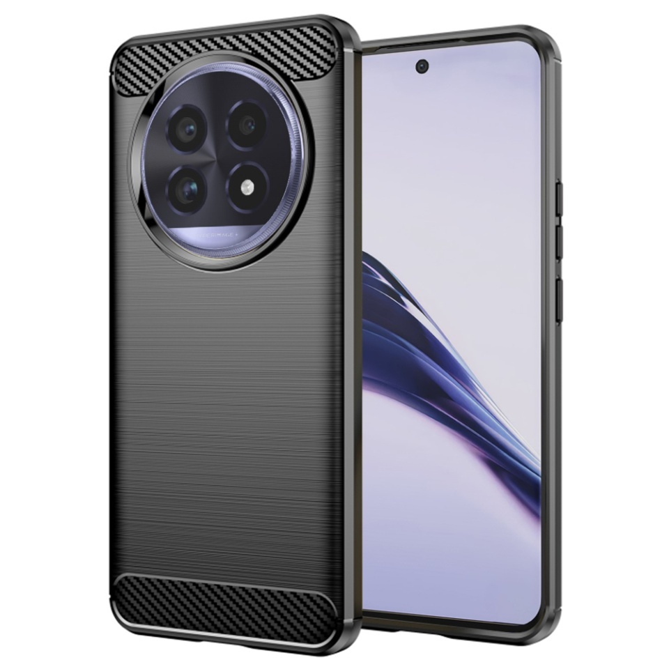 Husa pentru Realme 13 Pro / 13 Pro+, SKYDDAR INNOVATION, Carbon Silicone, din Silicon Slim, cu textura Fibra Carbon, set cu sticker, Negru