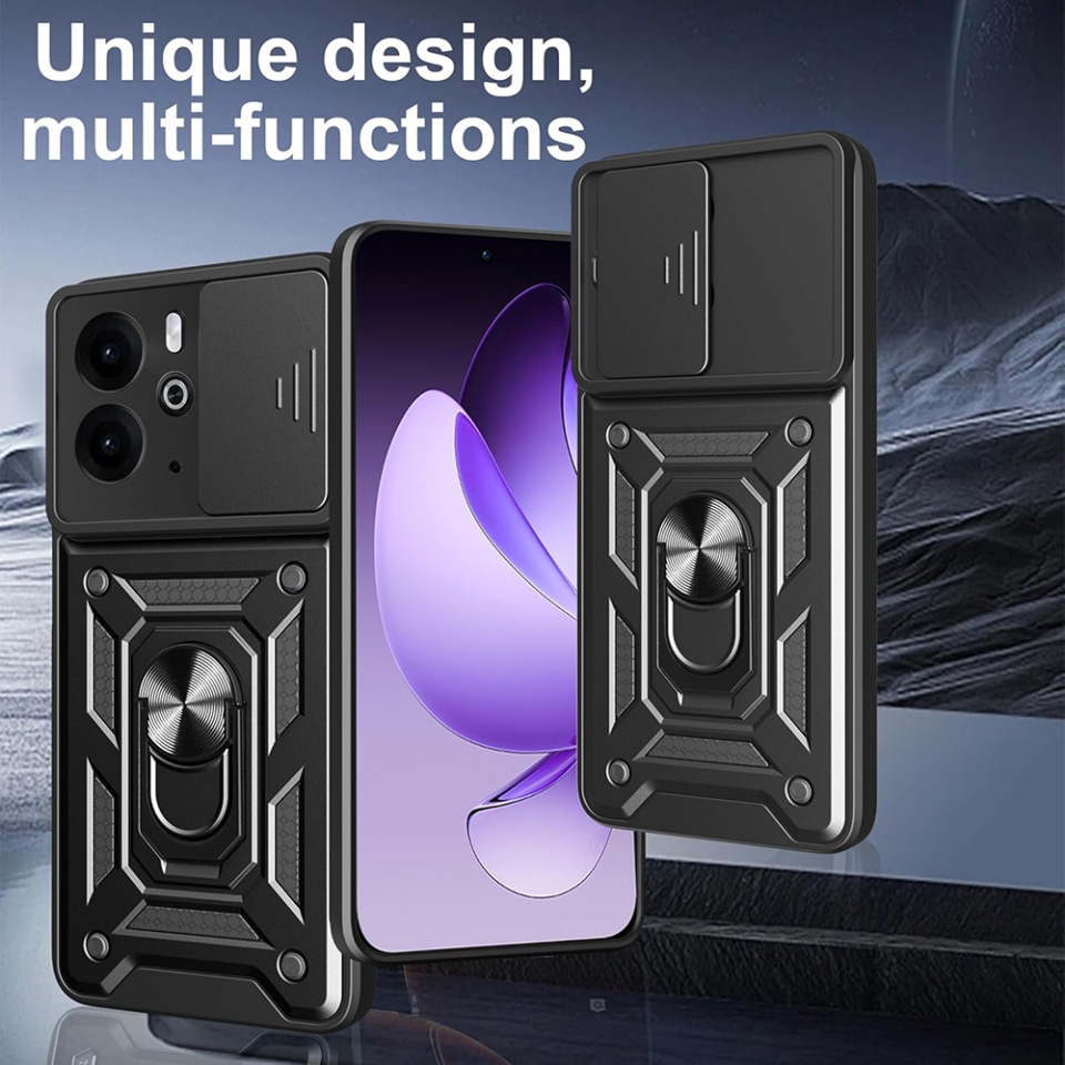 Husa pentru Realme 14T / 14, SKYDDAR INNOVATION, CamShield, Inel magnetic, set cu sticker, Negru - 3 | YEO