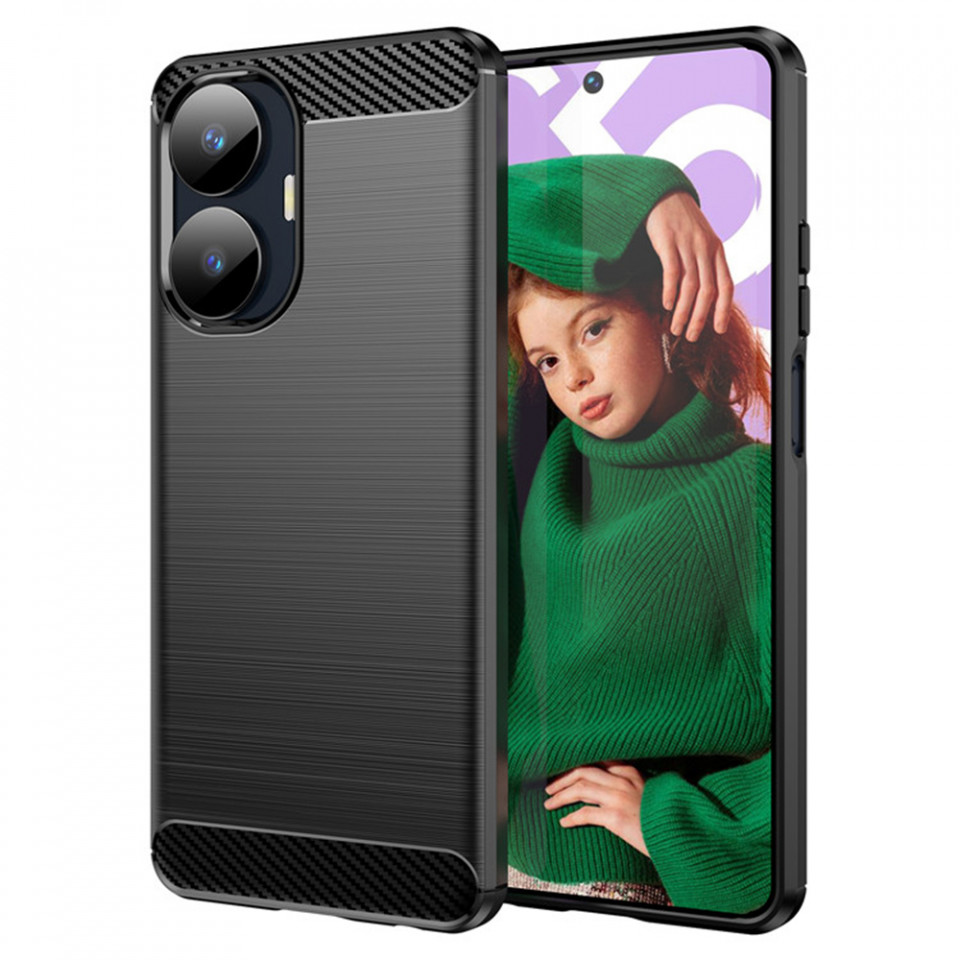 Husa pentru Realme C55 din silicon, Slim, cu textura Fibra Carbon - Negru