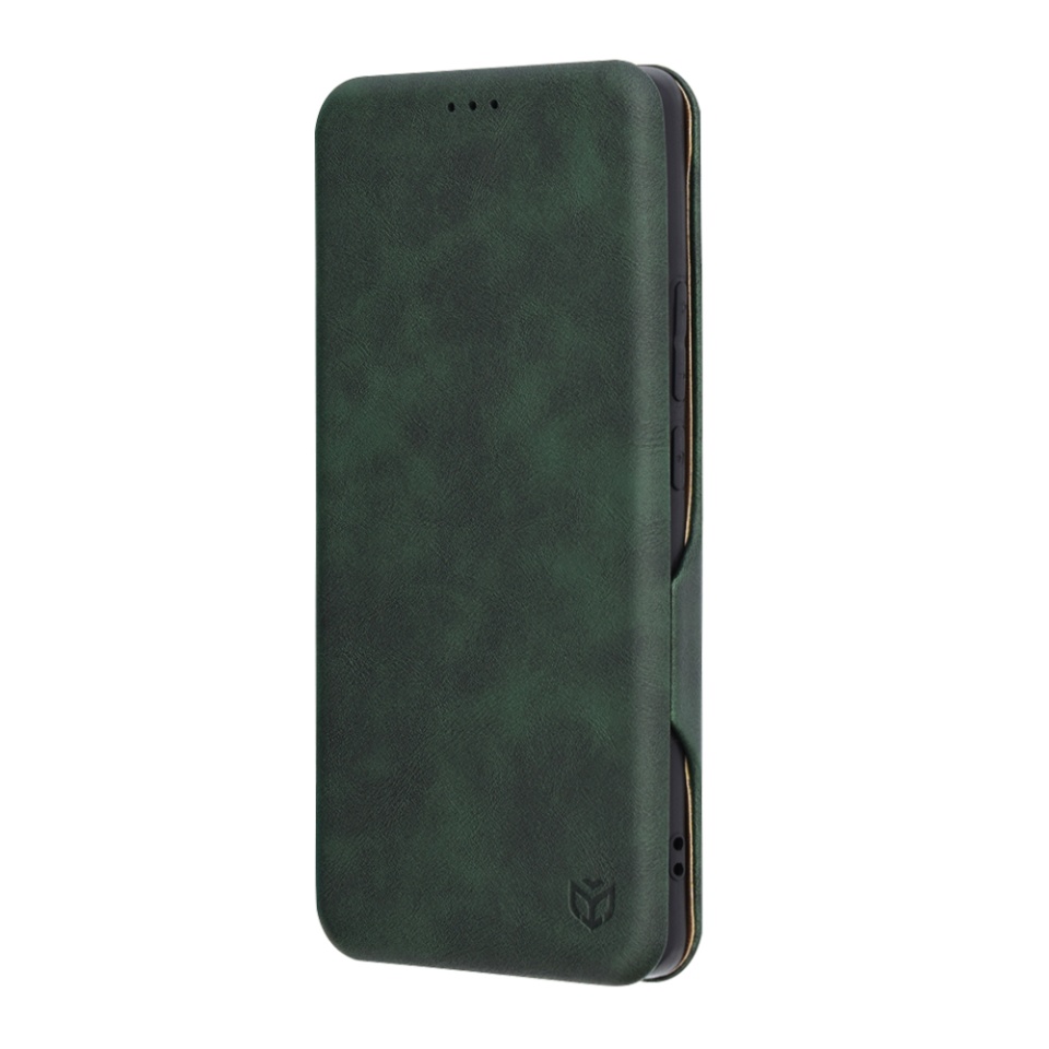 Husa pentru Realme GT 6 / GT 6T, SKYDDAR INNOVATION, Safe Wallet tip carte din Piele Ecologica, Suport Carduri, Inchidere Magnetica, Verde, set cu sticker - 3 | YEO