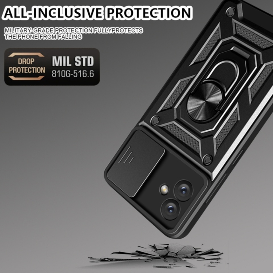 Husa pentru Samsung Galaxy A04e / Galaxy M04, SKYDDAR INNOVATION, CamShield, Inel magnetic, set cu sticker, Negru - 3 | YEO