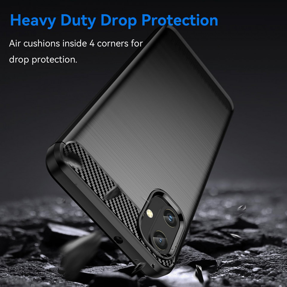 Husa pentru Samsung Galaxy A05 din silicon, Slim, cu textura Fibra Carbon - Negru - 3 | YEO