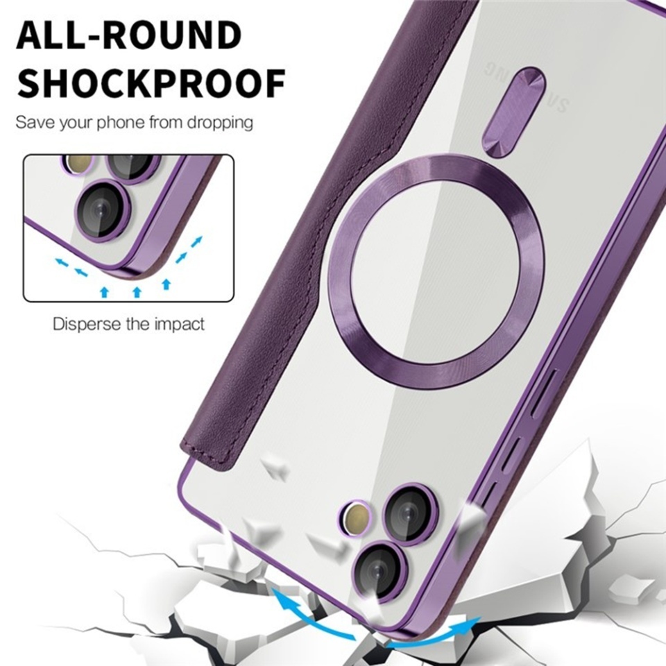 Husa pentru Samsung Galaxy A05 tip carte, SKYDDAR INOVATION, SmartMag Book, Magsafe, RFiD, Suport Carduri, set cu sticker, Mov - 3 | YEO