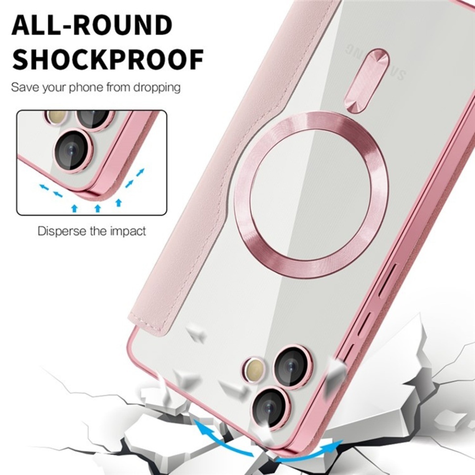Husa pentru Samsung Galaxy A05 tip carte, SKYDDAR INOVATION, SmartMag Book, Magsafe, RFiD, Suport Carduri, set cu sticker, Roz - 3 | YEO