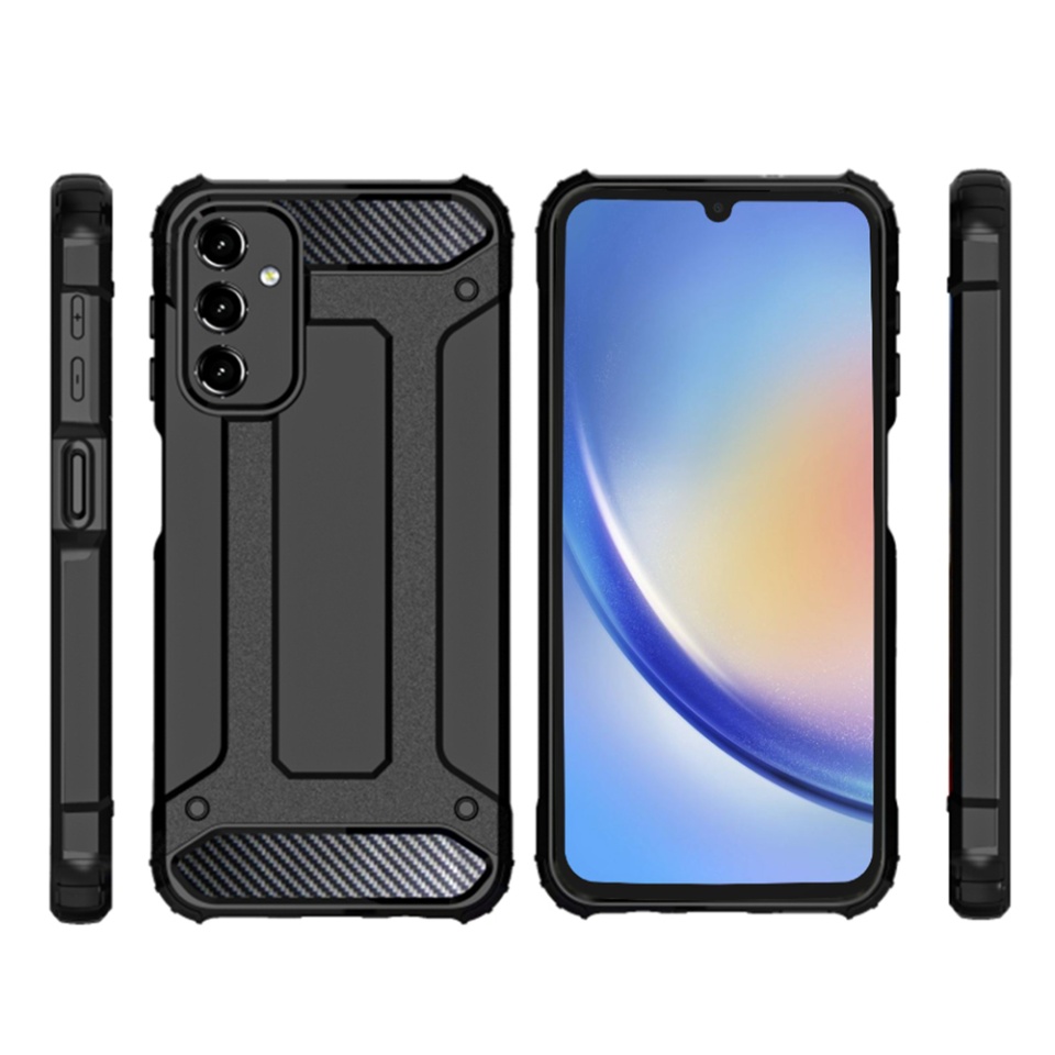 Husa pentru Samsung Galaxy A05s, SKYDDAR INNOVATION, Hybrid Armor, din Plastic Dur, Margini Cauciucate, Antisoc, set cu sticker, Negru - 1 | YEO