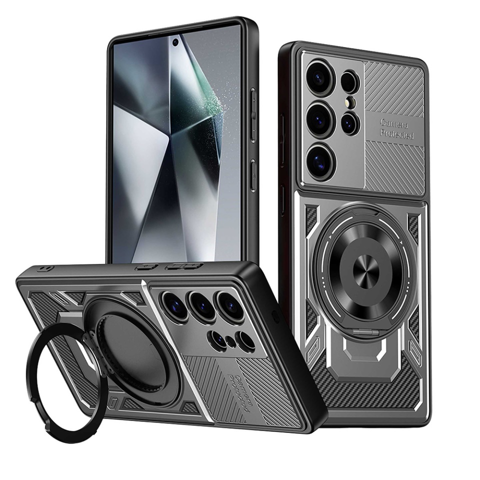 Husa pentru Samsung Galaxy A05s, SKYDDAR INNOVATION, RuggedCam, Inel magnetic antisoc, set cu sticker, Gri