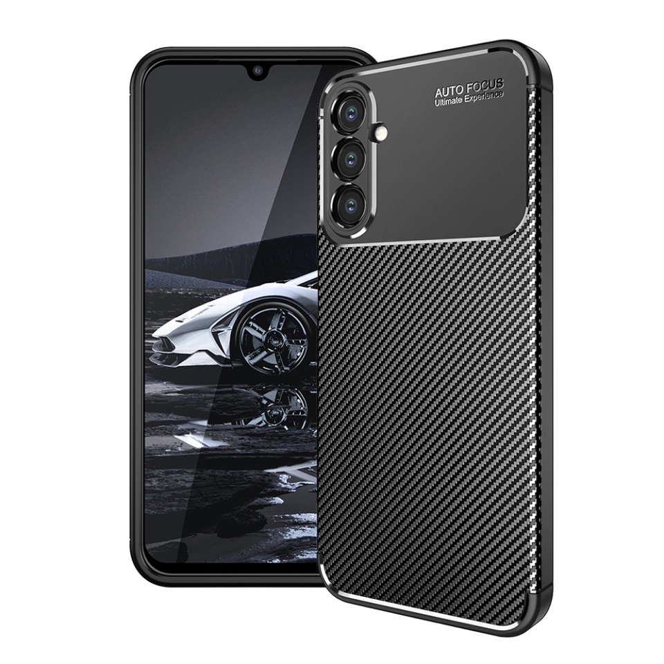 Husa pentru Samsung Galaxy A14 5G / Galaxy A14 4G, SKYDDAR INNOVATION, CarbonFiber, Antisoc, Negru, set cu sticker