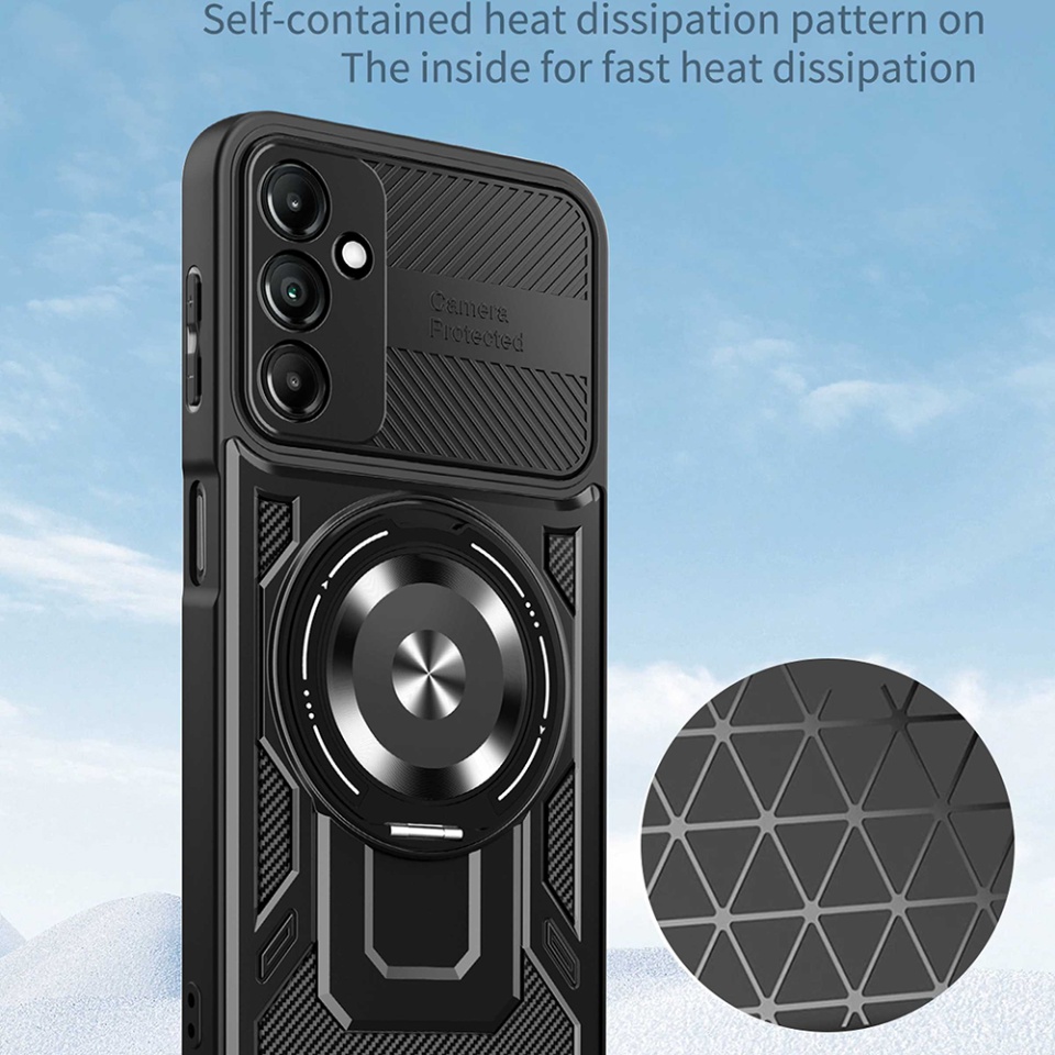 Husa pentru Samsung Galaxy A14 5G / Galaxy A14 4G, SKYDDAR INNOVATION, RuggedCam, Inel magnetic antisoc, set cu sticker, Gri - 3 | YEO