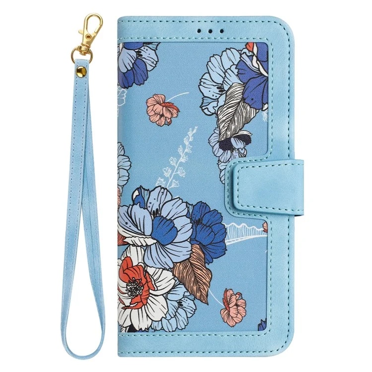 Husa pentru Samsung Galaxy A15 4G / Galaxy A15 5G din Piele Ecologică cu Design Floral, Protecție 360°, Stand Integrat, Buzunare pentru Carduri, SKDR Floral Wallet - Bleu - 3 | YEO