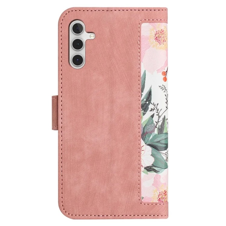 Husa pentru Samsung Galaxy A15 4G / Galaxy A15 5G din Piele Ecologică cu Design Floral, Protecție 360°, Stand Integrat, Buzunare pentru Carduri, SKDR Floral Wallet - Roz - 1 | YEO