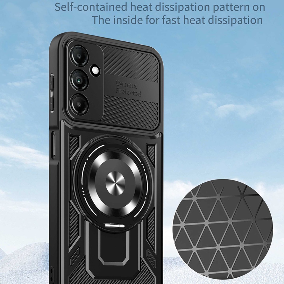 Husa pentru Samsung Galaxy A16 4G / Galaxy A16 5G, SKYDDAR INNOVATION, RuggedCam, Inel magnetic antisoc, set cu sticker, Albastru - 3 | YEO