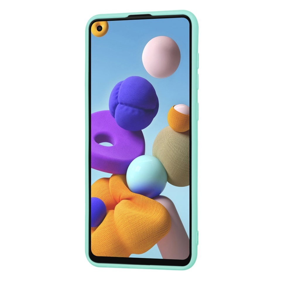 Husa pentru Samsung Galaxy A21s, SKYDDAR INNOVATION, din Silicon Catifelat, SoftElegance, set cu sticker, Turcoaz - 2 | YEO
