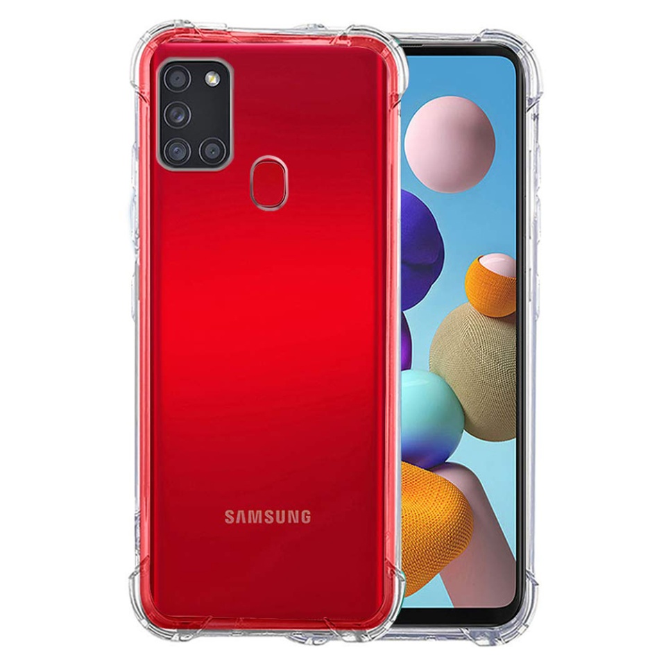 Husa pentru Samsung Galaxy A21s , SKYDDAR INNOVATION, Shockproof Clear din Silicon Slim, Transparenta, set cu sticker