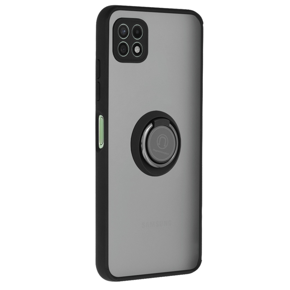 Husa pentru Samsung Galaxy A22 5G, SKYDDAR INNOVATION, Glinth cu Inel Rotativ 360° Magnetic, Negru, set cu sticker - 9