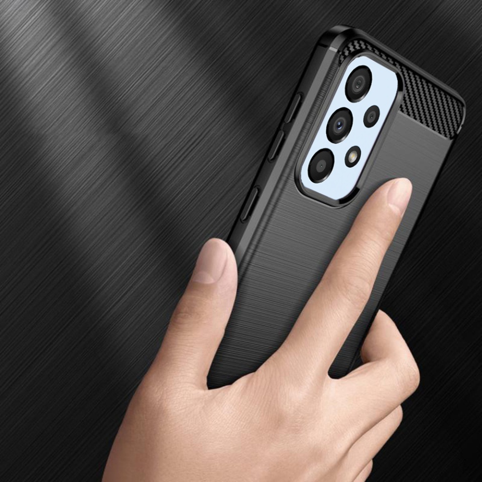 Husa pentru Samsung Galaxy A23 / Galaxy A23 5G, SKYDDAR INNOVATION, Carbon Silicone, din Silicon Slim, cu textura Fibra Carbon, set cu sticker, Negru - 3 | YEO