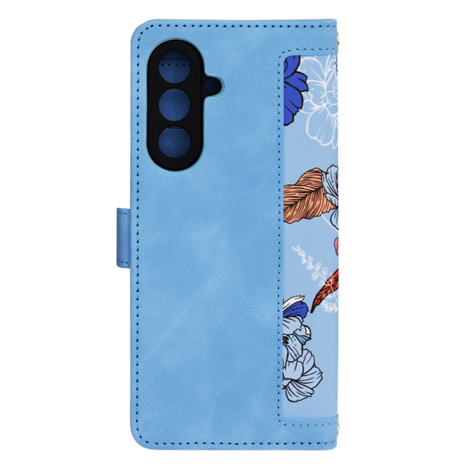 Husa pentru Samsung Galaxy A26 5G din Piele Ecologică cu Design Floral, Protecție 360°, Stand Integrat, Buzunare pentru Carduri, Floral Wallet - Bleu - 2 | YEO
