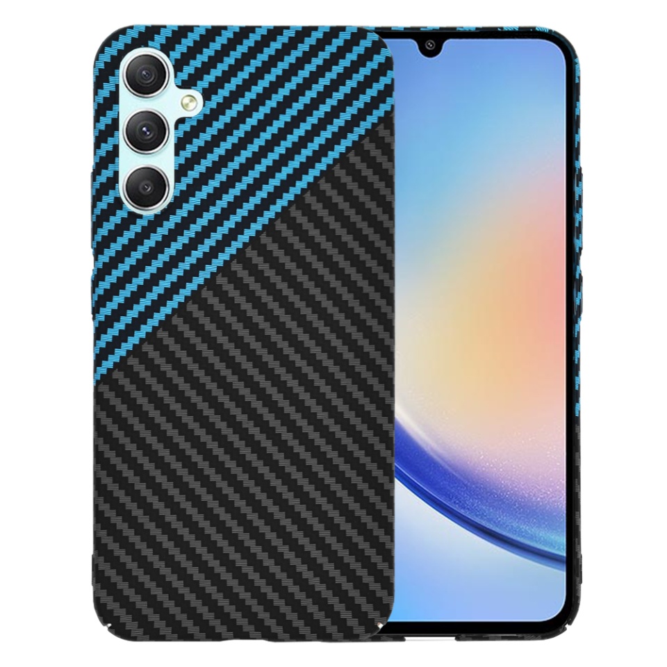 Husa pentru Samsung Galaxy A34 5G, Finisaj Premium cu Textura de Carbon, Design Elegant, SKDR CarbonFlex - Bleu