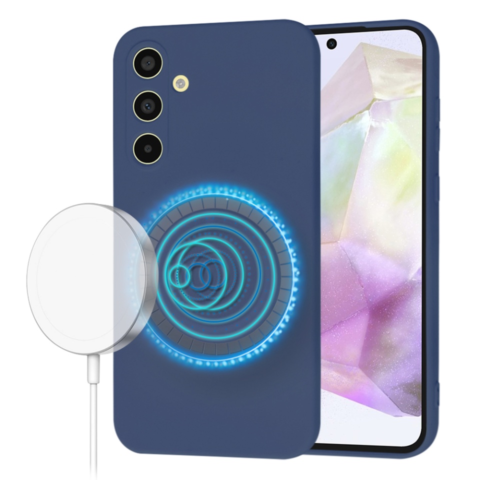 Husa pentru Samsung Galaxy A35 5G din Silicon Catifelat, Protectie Premium, Skyddar SoftElegance Magsafe - Bleumarin