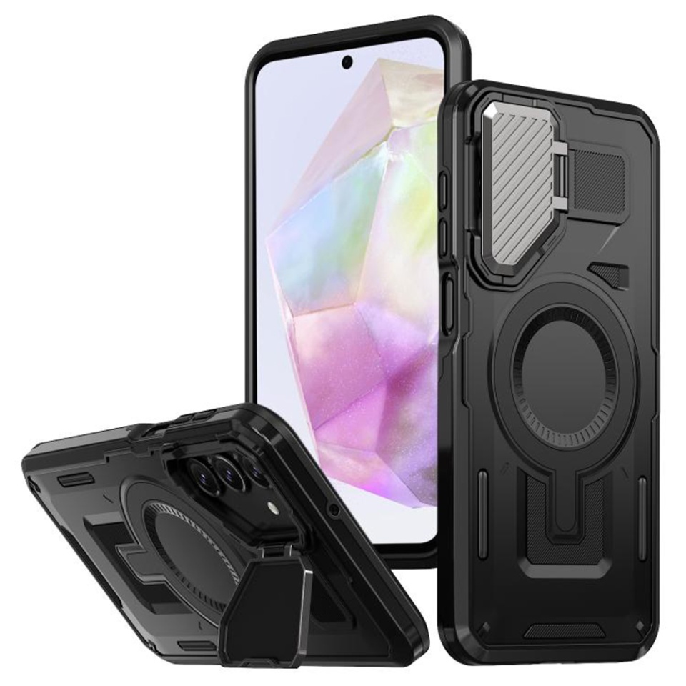 Husa pentru Samsung Galaxy A35 5G, SKYDDAR INNOVATION, CamVault MagSafe cu Protectie Camera, set cu sticker, Negru
