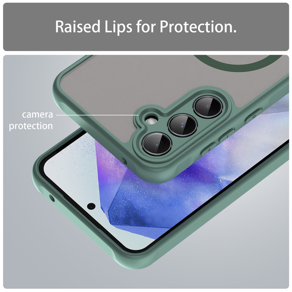 Husa pentru Samsung Galaxy A35 5G, SKYDDAR INNOVATION, HaloFrost MagSafe II, Antisoc, set cu sticker, Verde - 3 | YEO