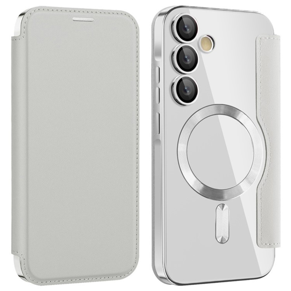 Husa pentru Samsung Galaxy A35 5G tip carte, SKYDDAR INOVATION, SmartMag Book, Magsafe, RFiD, Suport Carduri, set cu sticker, Gri - 1 | YEO