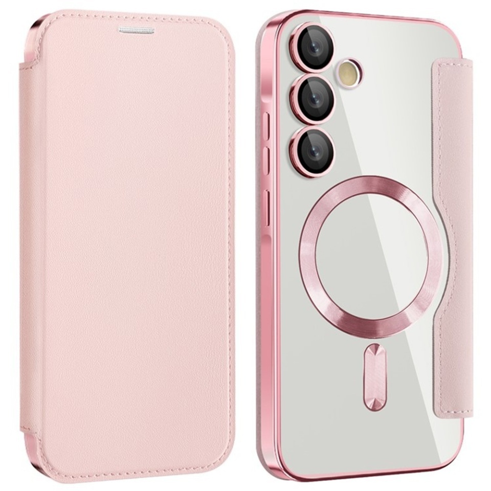 Husa pentru Samsung Galaxy A35 5G tip carte, SKYDDAR INOVATION, SmartMag Book, Magsafe, RFiD, Suport Carduri, set cu sticker, Roz - 1 | YEO
