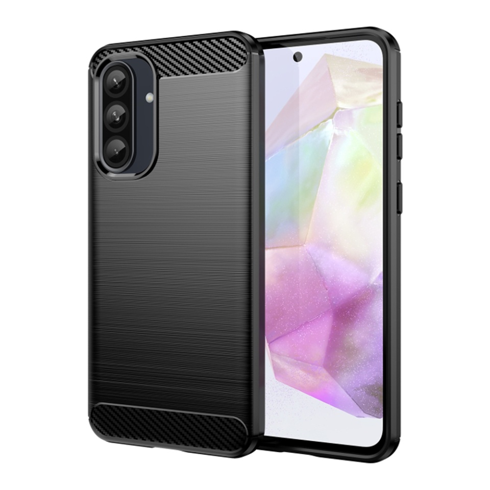 Husa pentru Samsung Galaxy A36 5G din Silicon Premium, Slim, cu textura Fibra Carbon - Negru