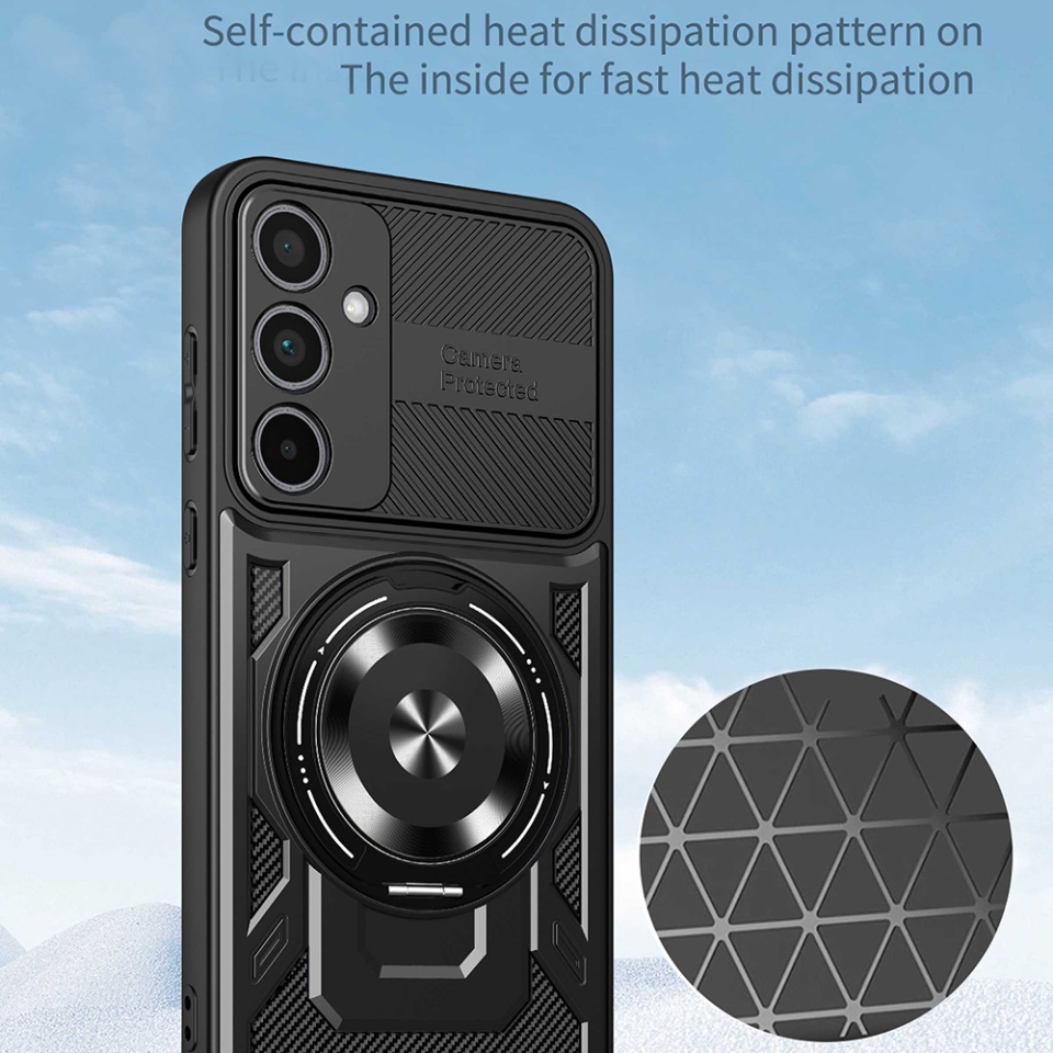 Husa pentru Samsung Galaxy A36 5G / Galaxy A56 5G, SKYDDAR INNOVATION, RuggedCam, Inel magnetic antisoc, set cu sticker, Albastru - 3 | YEO