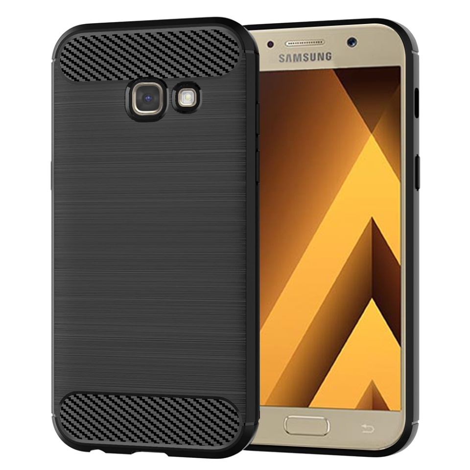 Husa pentru Samsung Galaxy A5 2017, SKYDDAR INNOVATION, Carbon Silicone, din Silicon Slim, cu textura Fibra Carbon, set cu sticker, Negru