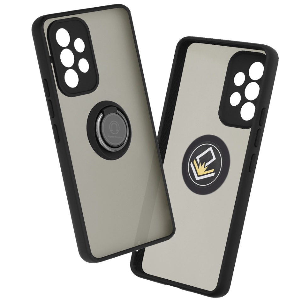 Husa pentru Samsung Galaxy A53 5G, SKYDDAR INNOVATION, Glinth cu Inel Rotativ 360° Magnetic, Negru, set cu sticker