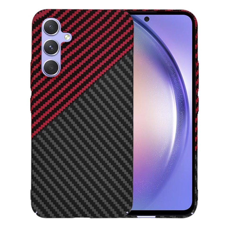 Husa pentru Samsung Galaxy A54, SKYDDAR INNOVATION, Carbonite FiberShell, Rosu inchis, set cu sticker - 1 | YEO