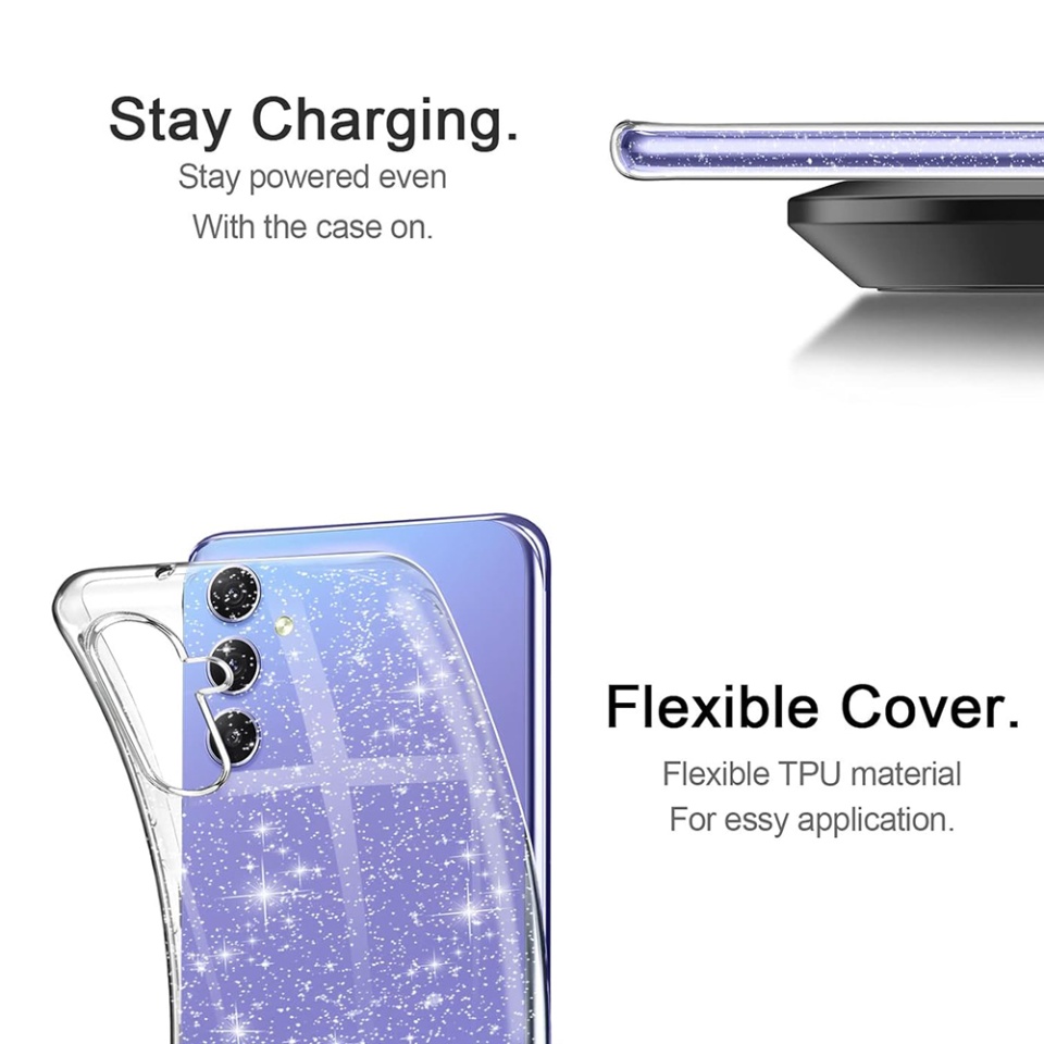 Husa pentru Samsung Galaxy A54, SKYDDAR INNOVATION, SparkleSkin din Silicon TPU cu Sclipici, Design Elegant, set cu sticker, Transparenta - 3 | YEO