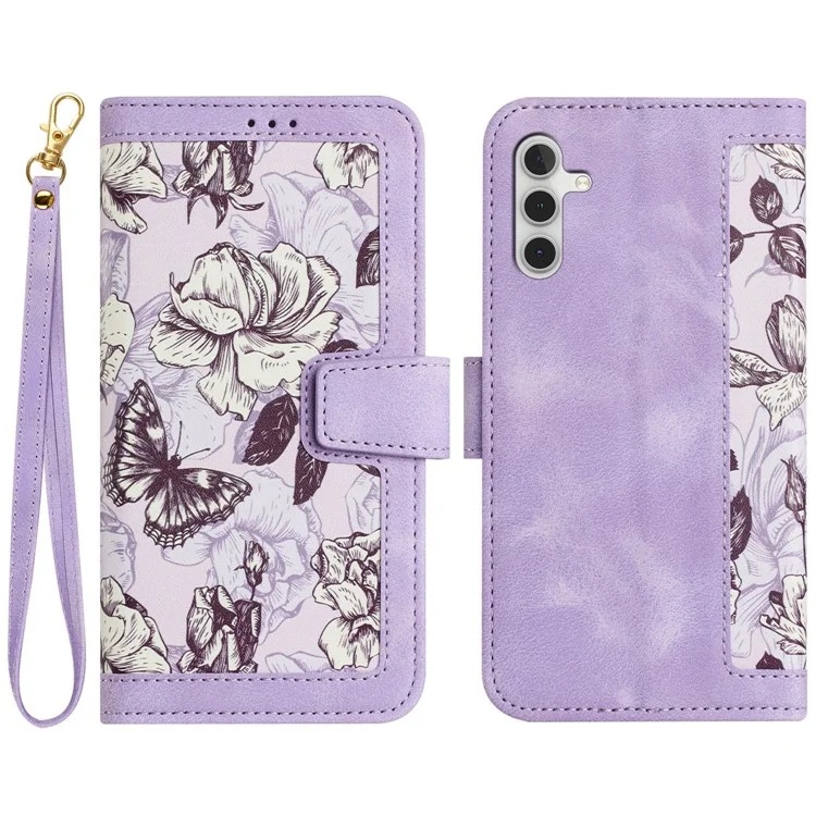 Husa pentru Samsung Galaxy A55 5G din Piele Ecologică cu Design Floral, Protecție 360°, Stand Integrat, Buzunare pentru Carduri, SKDR Floral Wallet - Mov