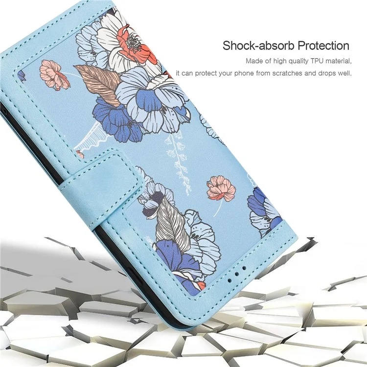 Husa pentru Samsung Galaxy A55 5G din Piele Ecologică cu Design Floral, Protecție 360°, Stand Integrat, Buzunare pentru Carduri, SKDR Floral Wallet - Bleu - 2 | YEO