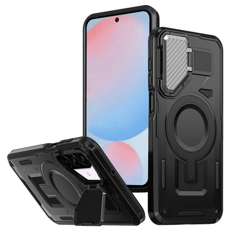 Husa pentru Samsung Galaxy A56 5G, SKYDDAR INNOVATION, CamVault MagSafe cu Protectie Camera, set cu sticker, Negru