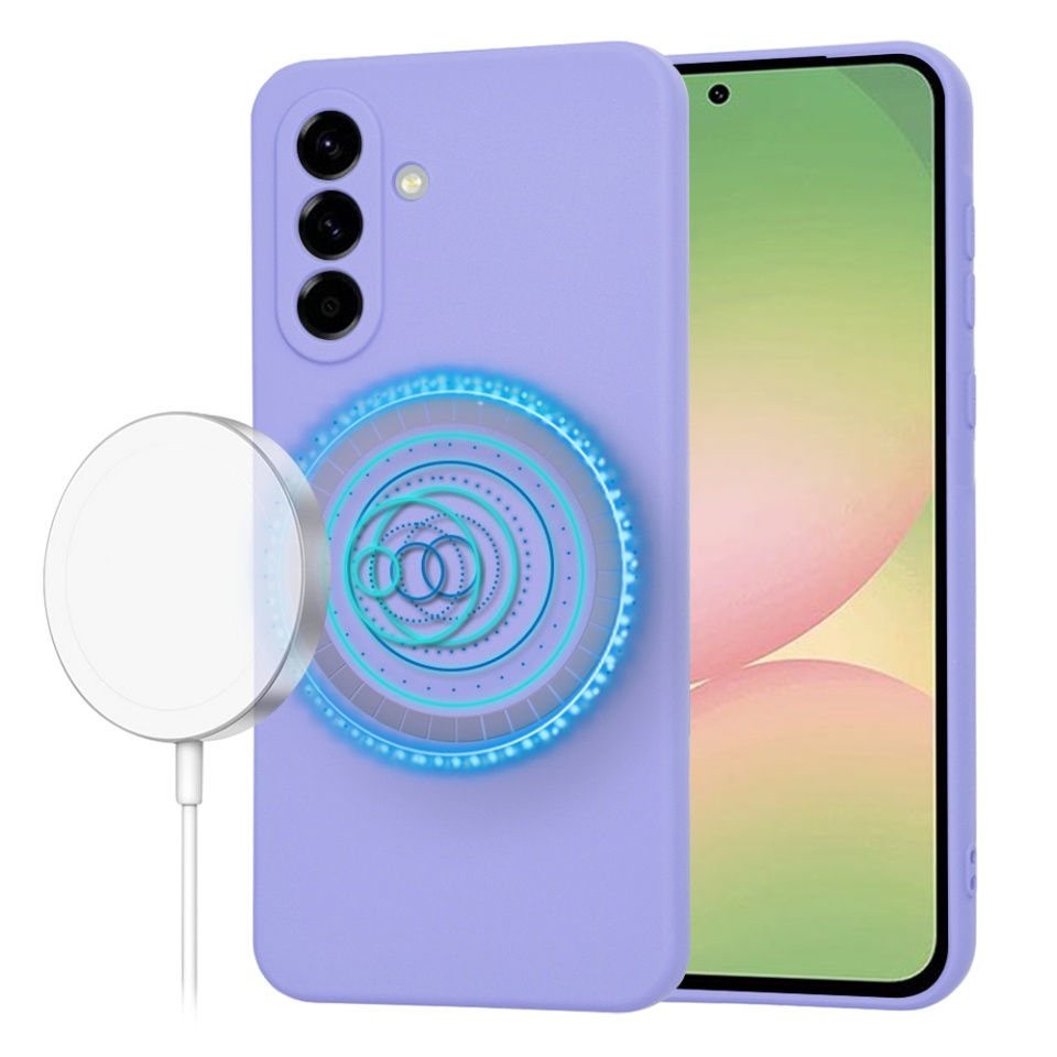 Husa pentru Samsung Galaxy A56 5G, SKYDDAR INNOVATION, din Silicon Catifelat, SoftFlex Magsafe, set cu sticker, Violet