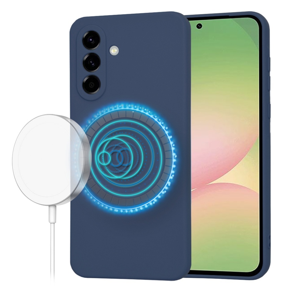 Husa pentru Samsung Galaxy A56 5G, SKYDDAR INNOVATION, din Silicon Catifelat, SoftFlex Magsafe, set cu sticker, Bleumarin