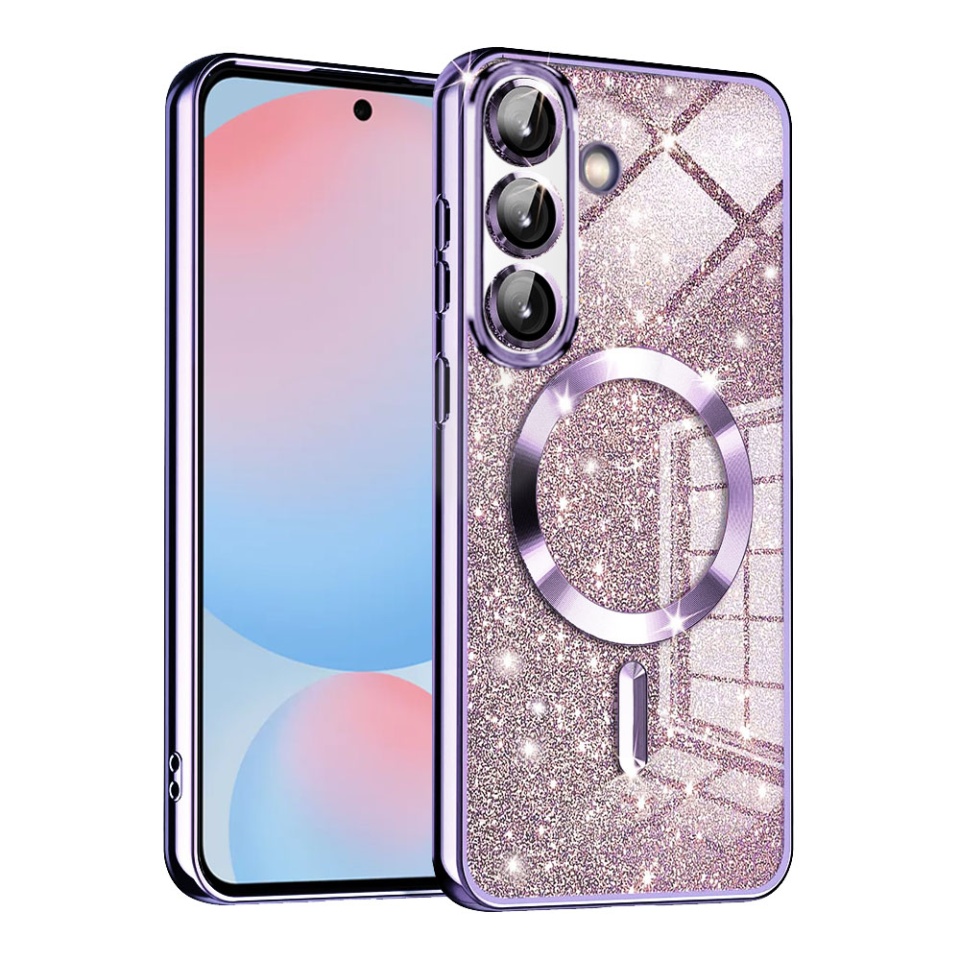 Husa pentru Samsung Galaxy A56 5G, SKYDDAR INNOVATION, Luxury Glitter Magsafe, Antisoc, Fundal Detasabil 2-in-1, Margini Ridicate, set cu sticker, Mov deschis