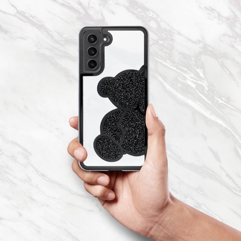 Husa pentru Samsung Galaxy A56 5G, SKYDDAR INNOVATION, TEDDY BEAR, din Silicon cu Sclipici, Protectie Completa, Negru, set cu sticker - 5