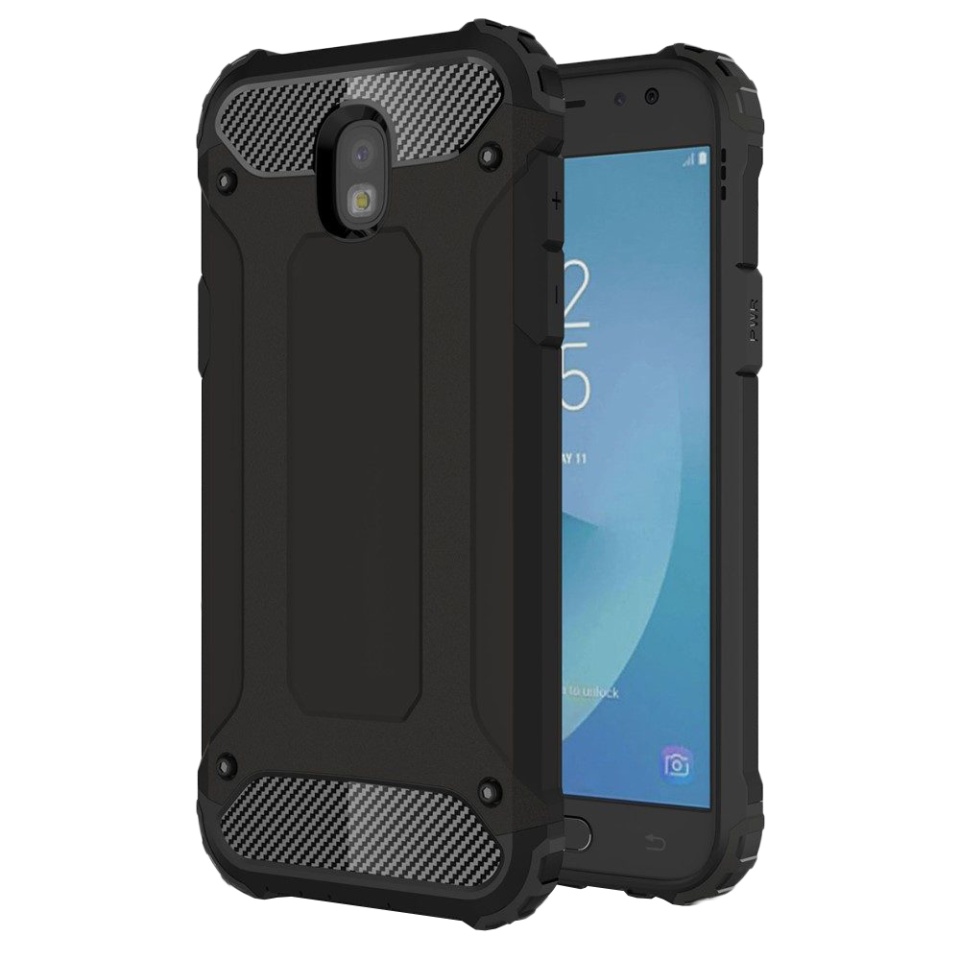 Husa pentru Samsung Galaxy J5 2017 J530, Galaxy J5 Pro 2017, SKYDDAR INNOVATION, Hybrid Armor, din Plastic Dur, Margini Cauciucate, Antisoc, set cu sticker, Negru