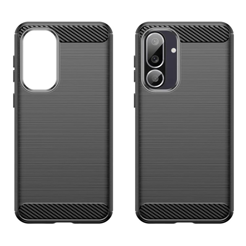Husa pentru Samsung Galaxy M56, SKYDDAR INNOVATION, Carbon Silicone, din Silicon Slim, cu textura Fibra Carbon, set cu sticker, Negru - 1 | YEO