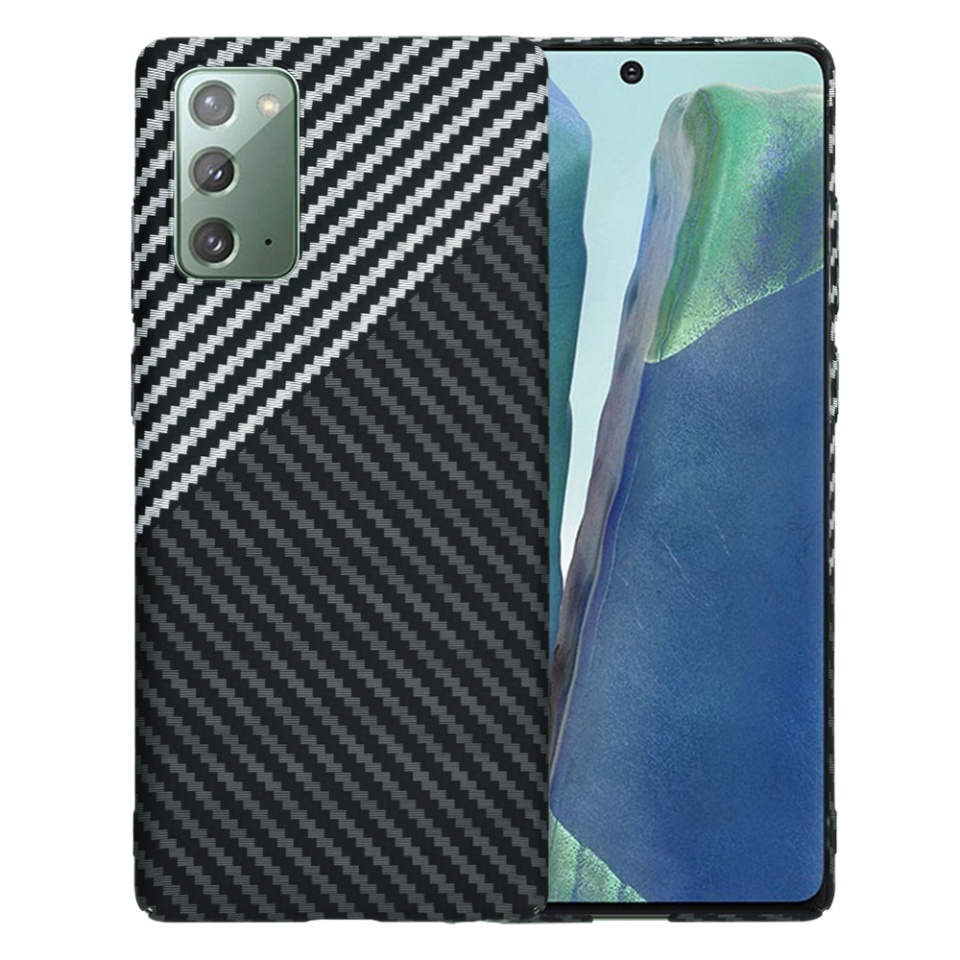 Husa pentru Samsung Galaxy Note 20 / Galaxy Note 20 5G, SKYDDAR INNOVATION, textura carbon, Carbonite FiberShell, set cu sticker, Gri,