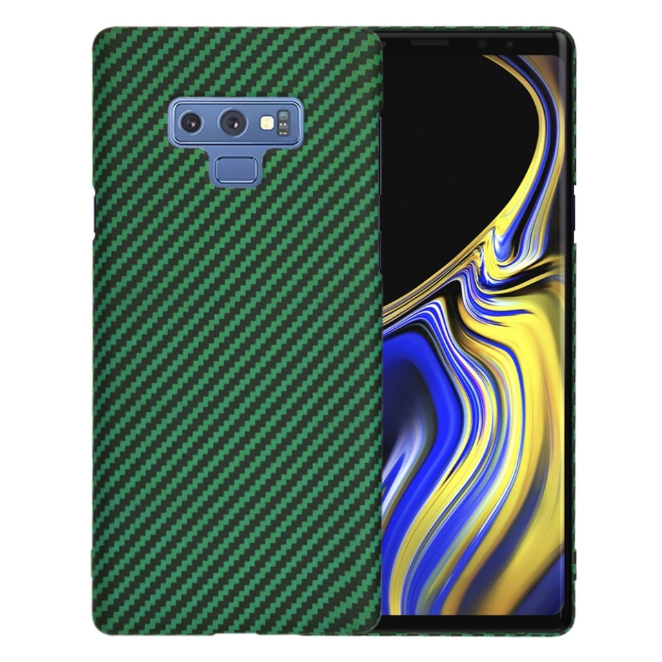 Husa pentru Samsung Galaxy Note 9, SKYDDAR INNOVATION, textura carbon, Carbonite FiberShell, set cu sticker, Verde,