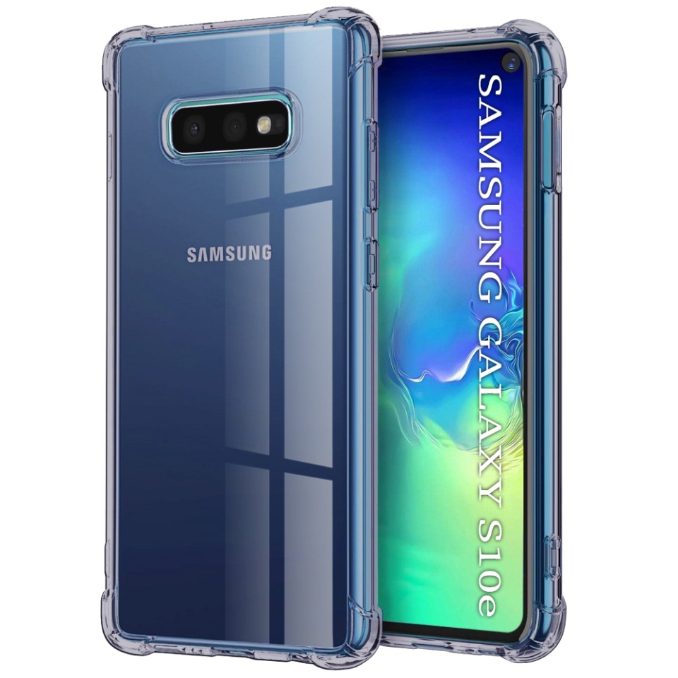 Husa pentru Samsung Galaxy S10e, SKYDDAR INNOVATION, Shockproof Clear Silicone, Silicon Slim, set cu sticker, Fumuriu