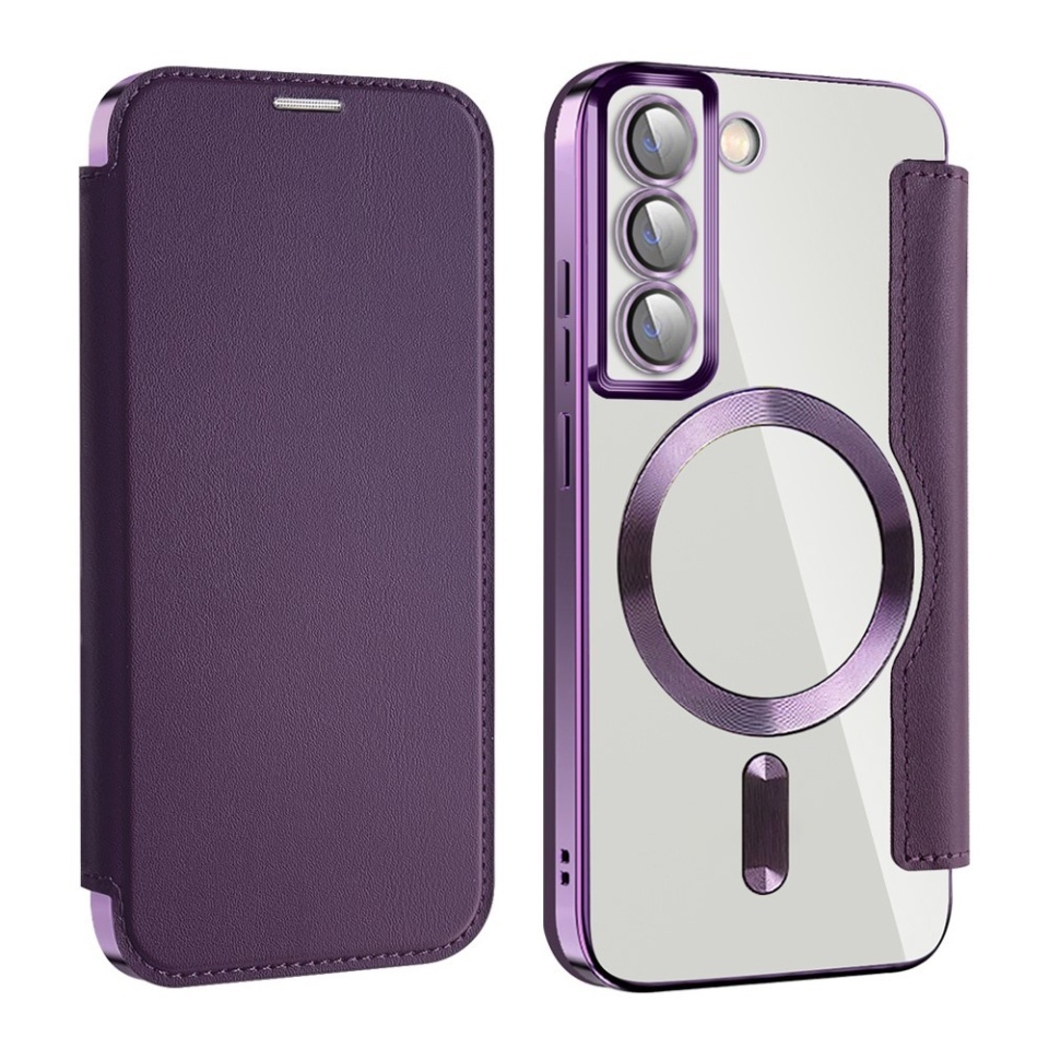 Husa pentru Samsung Galaxy S22 5G tip carte, SKYDDAR INOVATION, SmartMag Book, Magsafe, RFiD, Suport Carduri, set cu sticker, Mov - 1 | YEO
