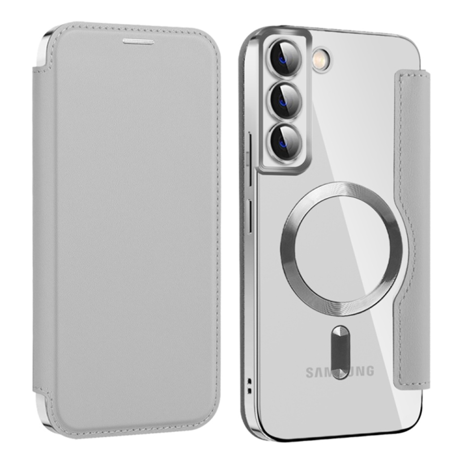 Husa pentru Samsung Galaxy S22 Plus 5G tip carte, SKYDDAR INOVATION, SmartMag Book, Magsafe, RFiD, Suport Carduri, set cu sticker, Gri - 1 | YEO